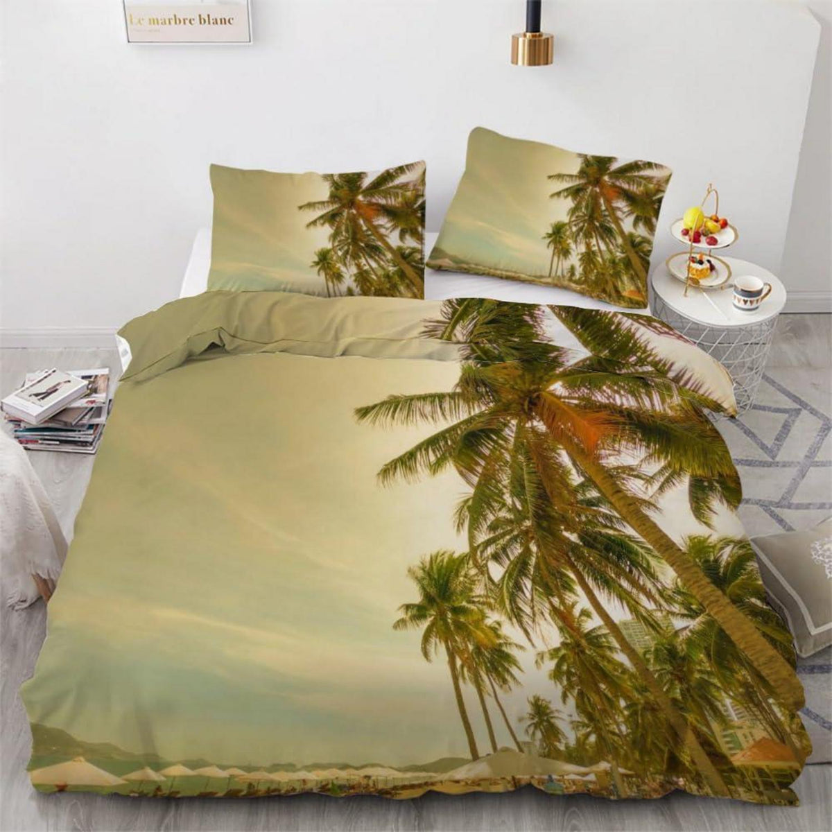 Bettwäsche Set Palme 220x240 cm | 3-teilig, Mikrofaser, 3D-Motiv
