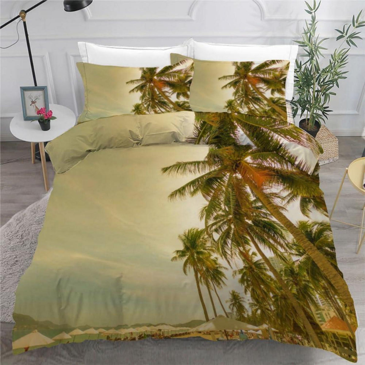 Bettwäsche Set Palme 220x240 cm | 3-teilig, Mikrofaser, 3D-Motiv