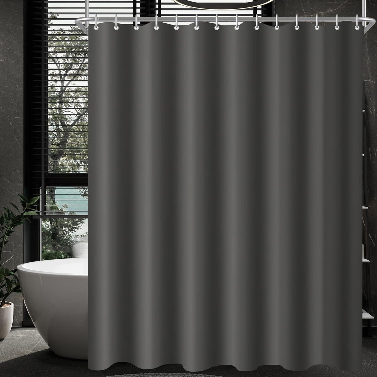 Duschvorhang Dunkelgrau 260x200cm Textil Wasserabweisend Waschbar