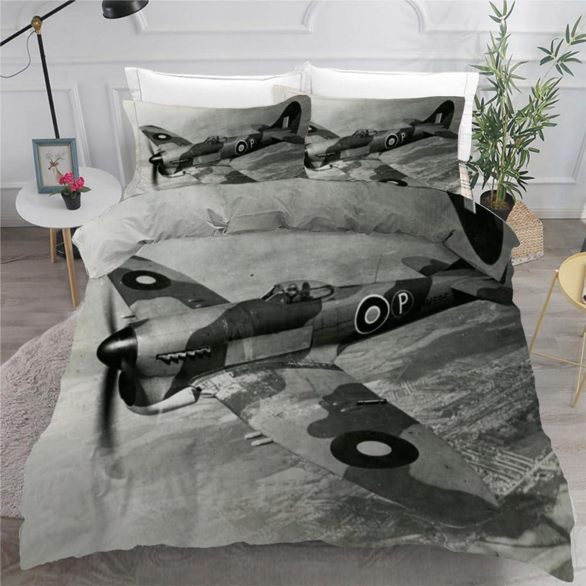 Flugzeug Bettwäsche Set 220x240 cm - 3-teilig Retro Mikrofaser