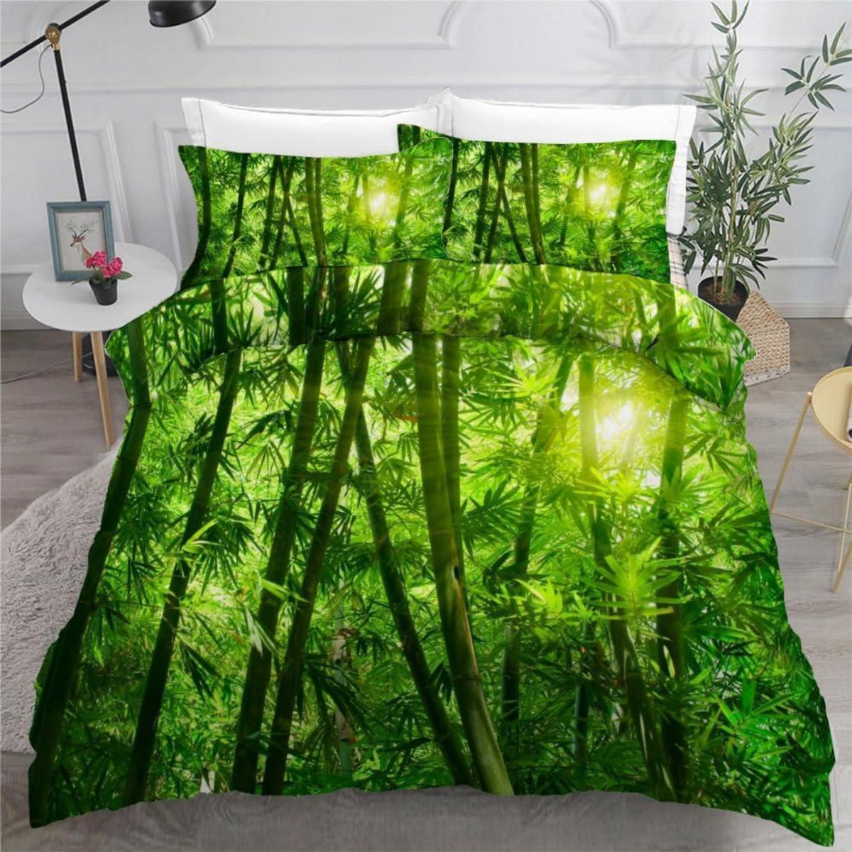 Bettwäsche-Set Bambus 220x240 cm, Grüner Wald 3D, 3-teilig