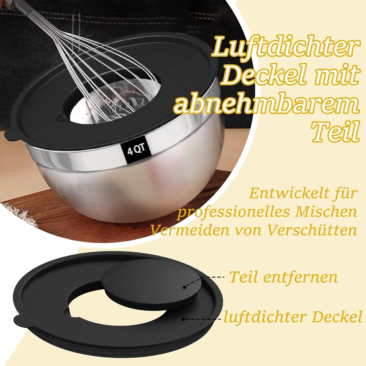 Edelstahl Rührschüssel Set mit Deckel und Reibeaufsätzen