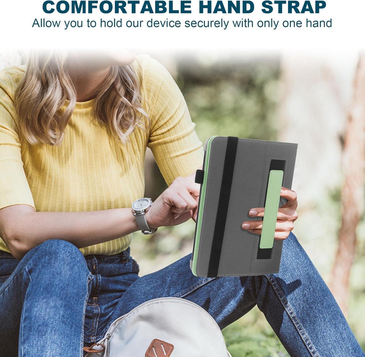 Hülle für 7-8 Zoll Tablet - Silikonverschluss - Ständer & Handschlaufe - Grün
