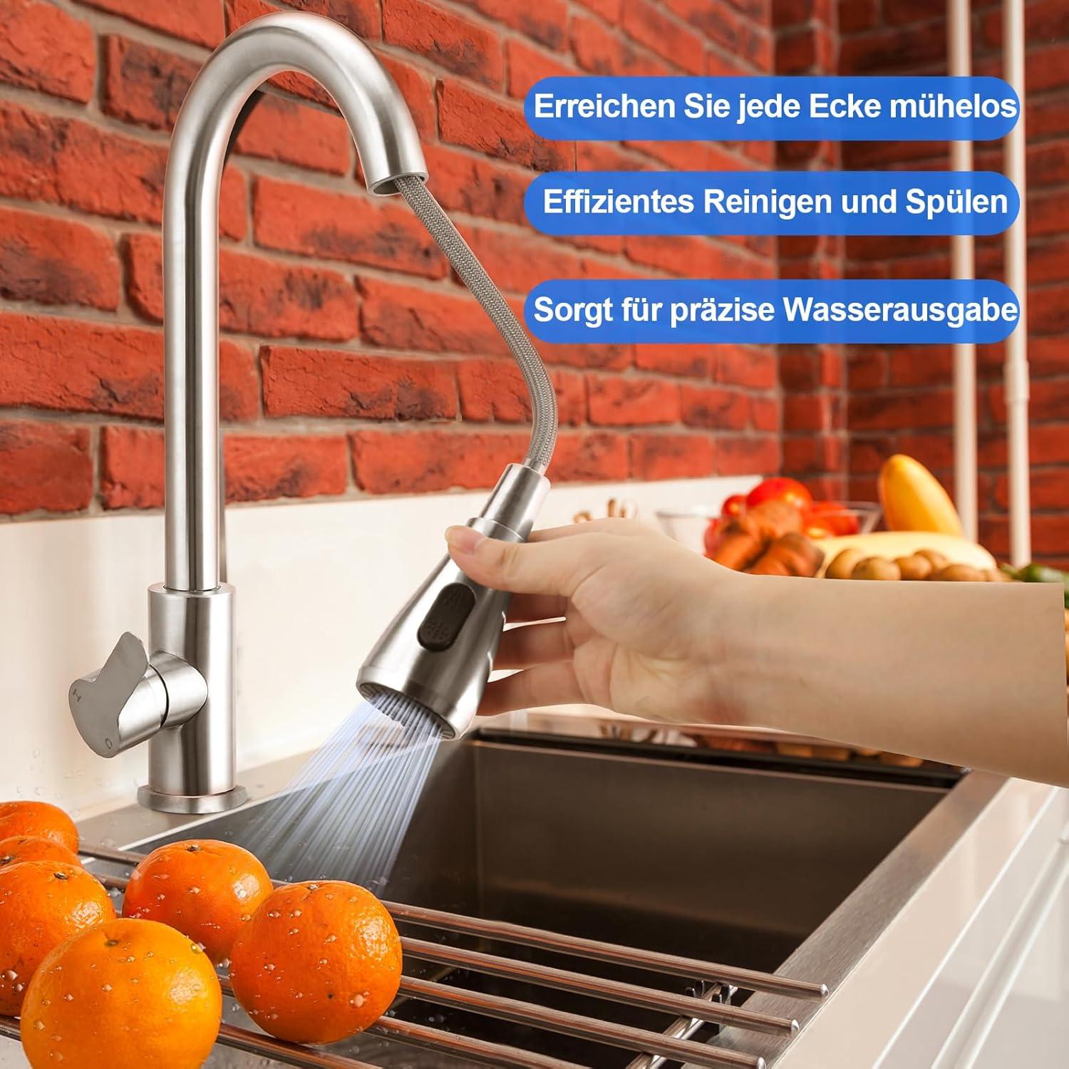 Küchenspüle Mischbatterie mit Schläuchen Edelstahl