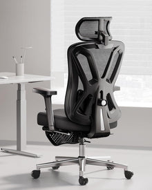 Ergonomischer Bürostuhl mit Lordosenstütze und Fußstütze