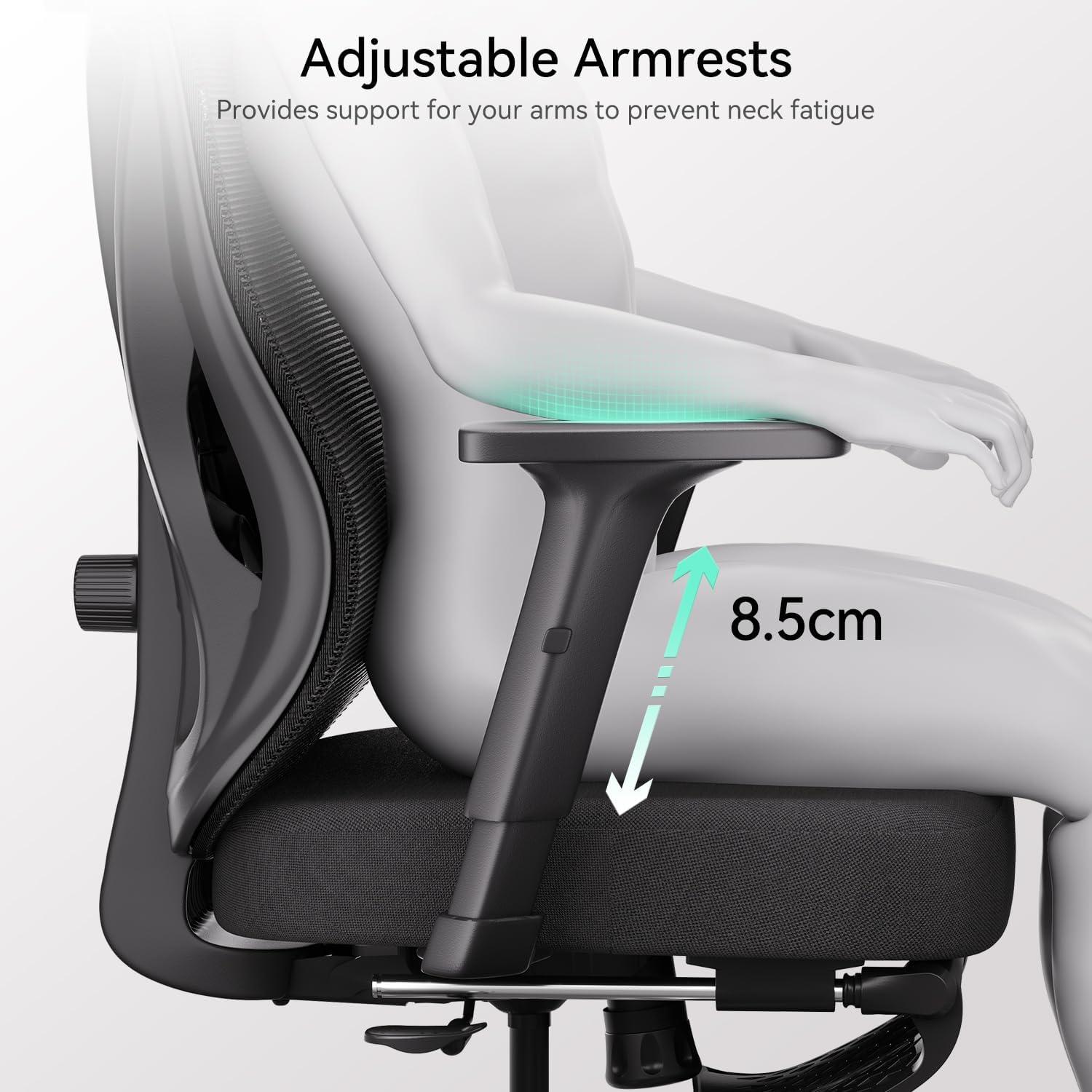Ergonomischer Bürostuhl mit Verstellbarer Lordosenstütze und Fußstütze