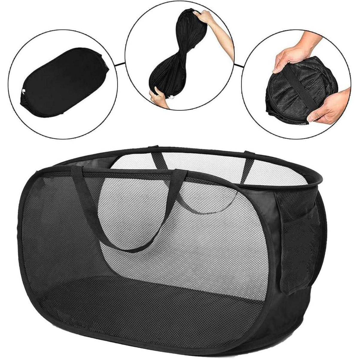 Faltbarer Wäschekorb 2er-Set – Pop-Up, Seitentasche, 57x36x36 cm