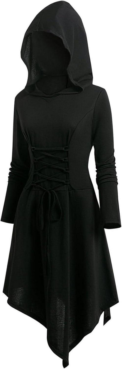 Gothic Mittelalter Halloween Kleid mit Kapuze Renaissance Kostüm
