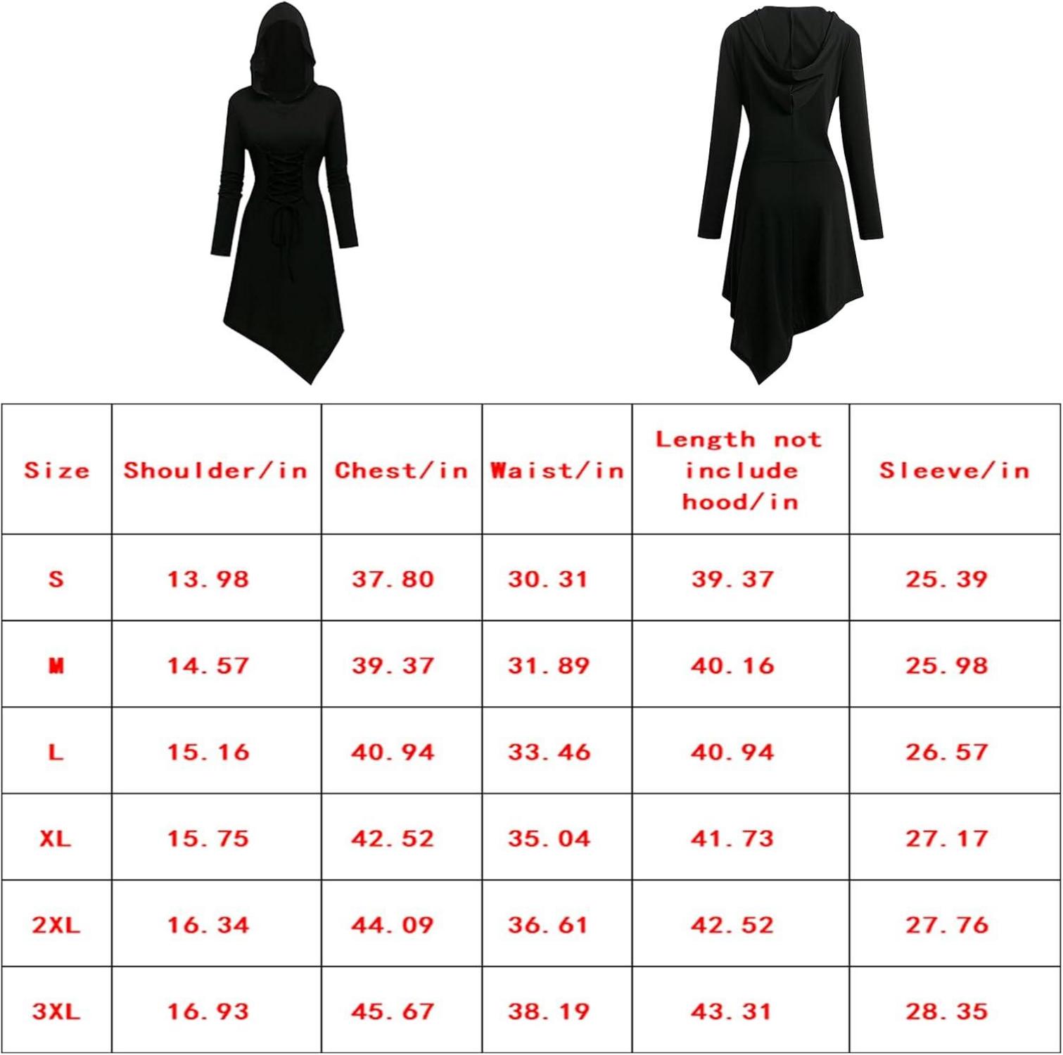 Gothic Kleid Damen Mittelalter Halloween Kostüm mit Kapuze 2024 Neu