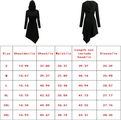 Gothic Kleid Damen Mittelalter Halloween Kostüm mit Kapuze 2024 Neu