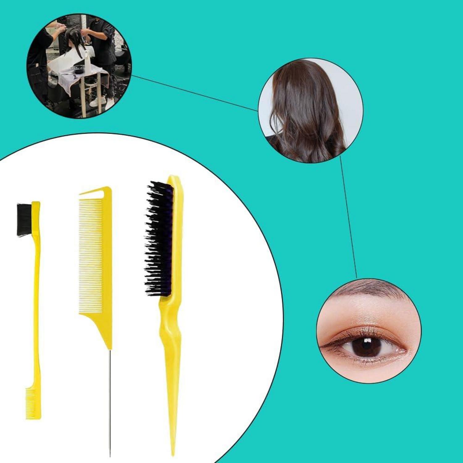3-teiliges Haarkamm-Set, Friseur Kamm mit Borsten, Rattenschwanz und