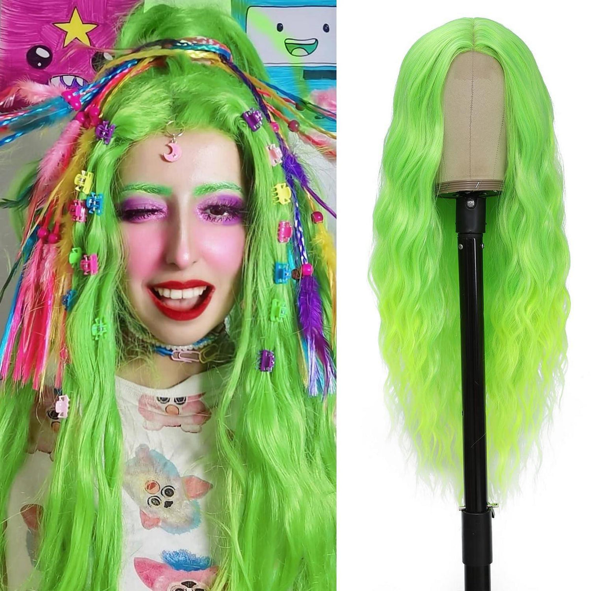 Grüne Cosplay Perücke 28 Zoll – Lange, Wellige Synthetik Perücke