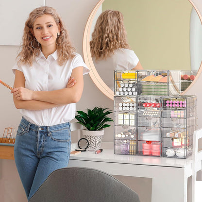 Acryl Schreibtisch Organizer mit 7 Schubladen: 2er Set transparente