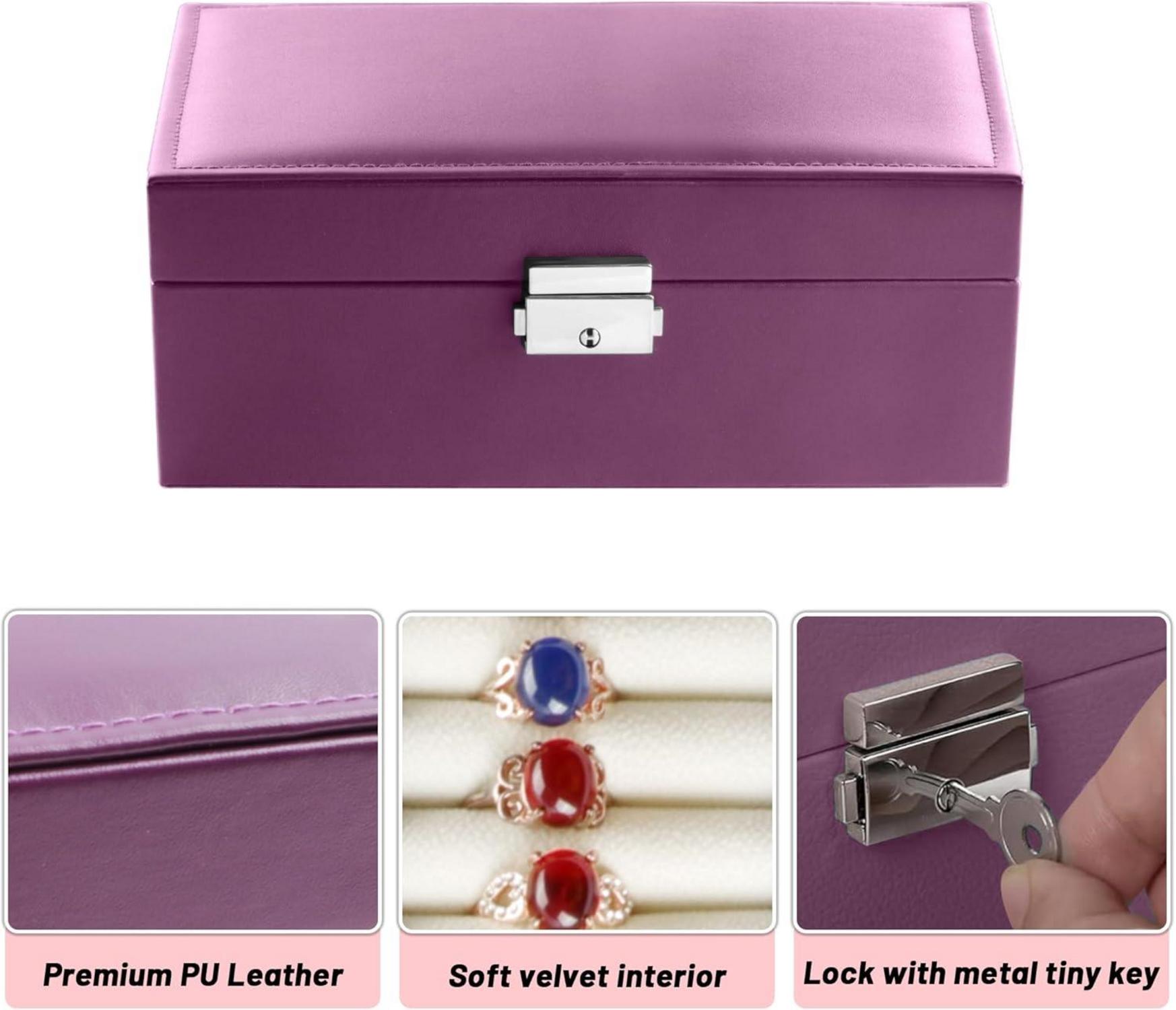 Schmuckkästchen Damen Leder groß mit Schlüssel in Grün-Violett