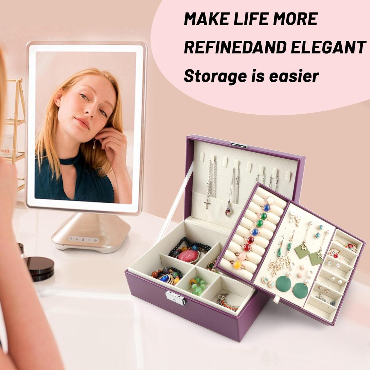 Schmuckkästchen Damen Leder groß Schmuckschatulle grün violett