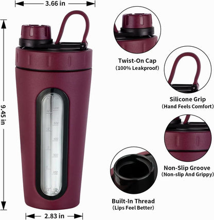 Protein Shaker Flasche 28oz Edelstahl Fenster 2 Kugeln Metall