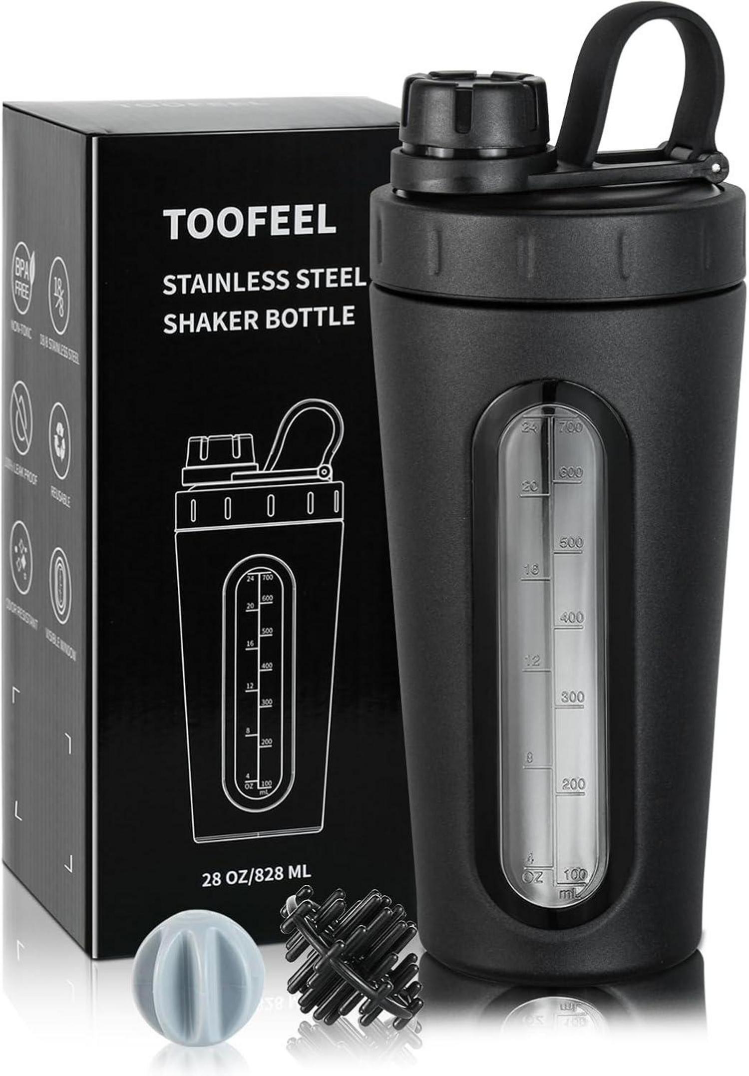 Protein Shaker Flasche Edelstahl 28 oz mit Fenster & Schneebesen
