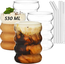 Gerippte Trinkgläser mit Glasstrohhalmen 4er Set 530ml für Cocktail