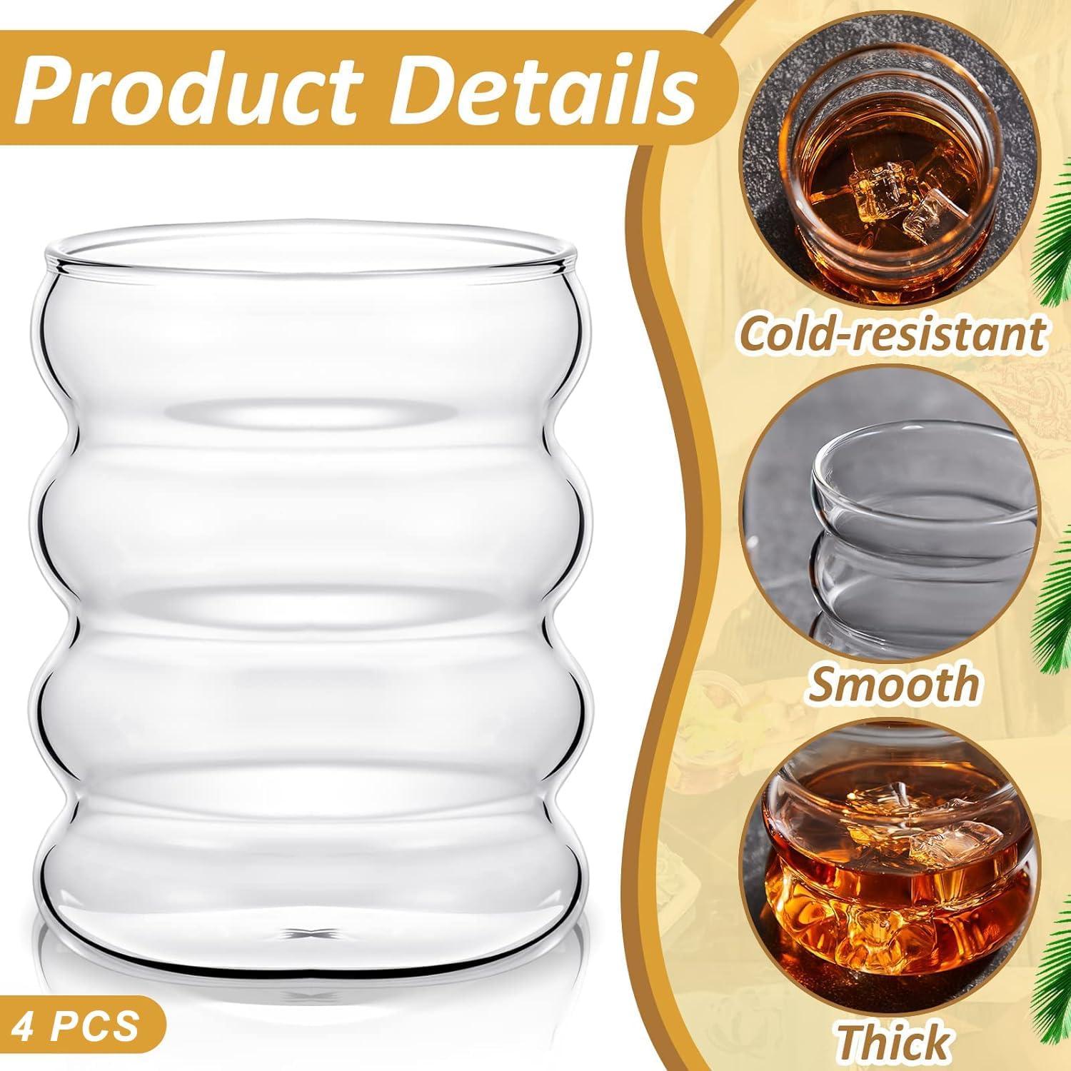 Gerippte Trinkgläser mit Glasstrohhalmen 4er Set 530ml für Cocktail