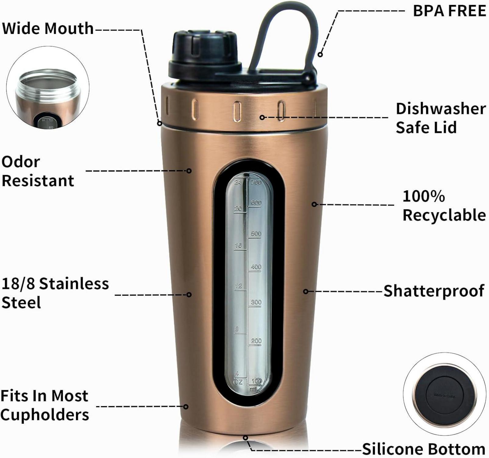 Edelstahl Shaker Flasche 28 oz Protein-Shakes 2 Schneebesen auslaufsicher