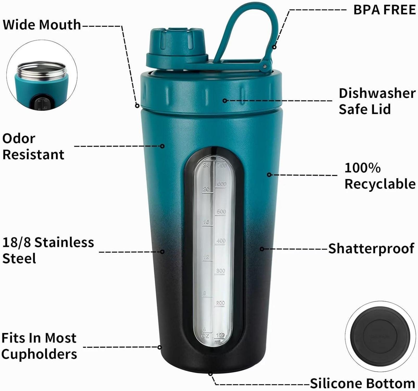 TOOFEEL Protein Shaker Edelstahl 28 oz mit Fenster und 2 Kugeln