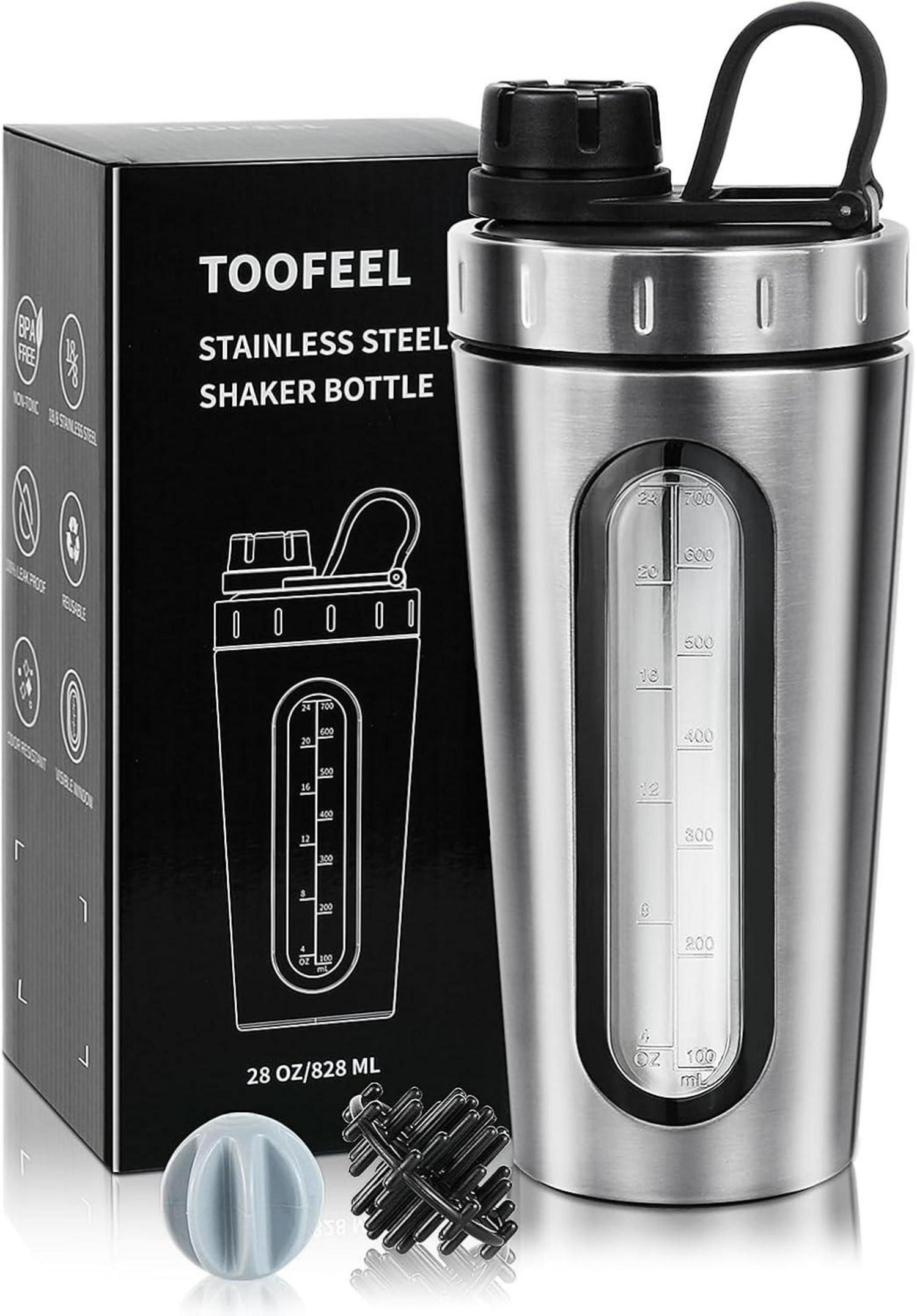 Protein Shaker Flasche aus Edelstahl mit 2 Mischkugeln