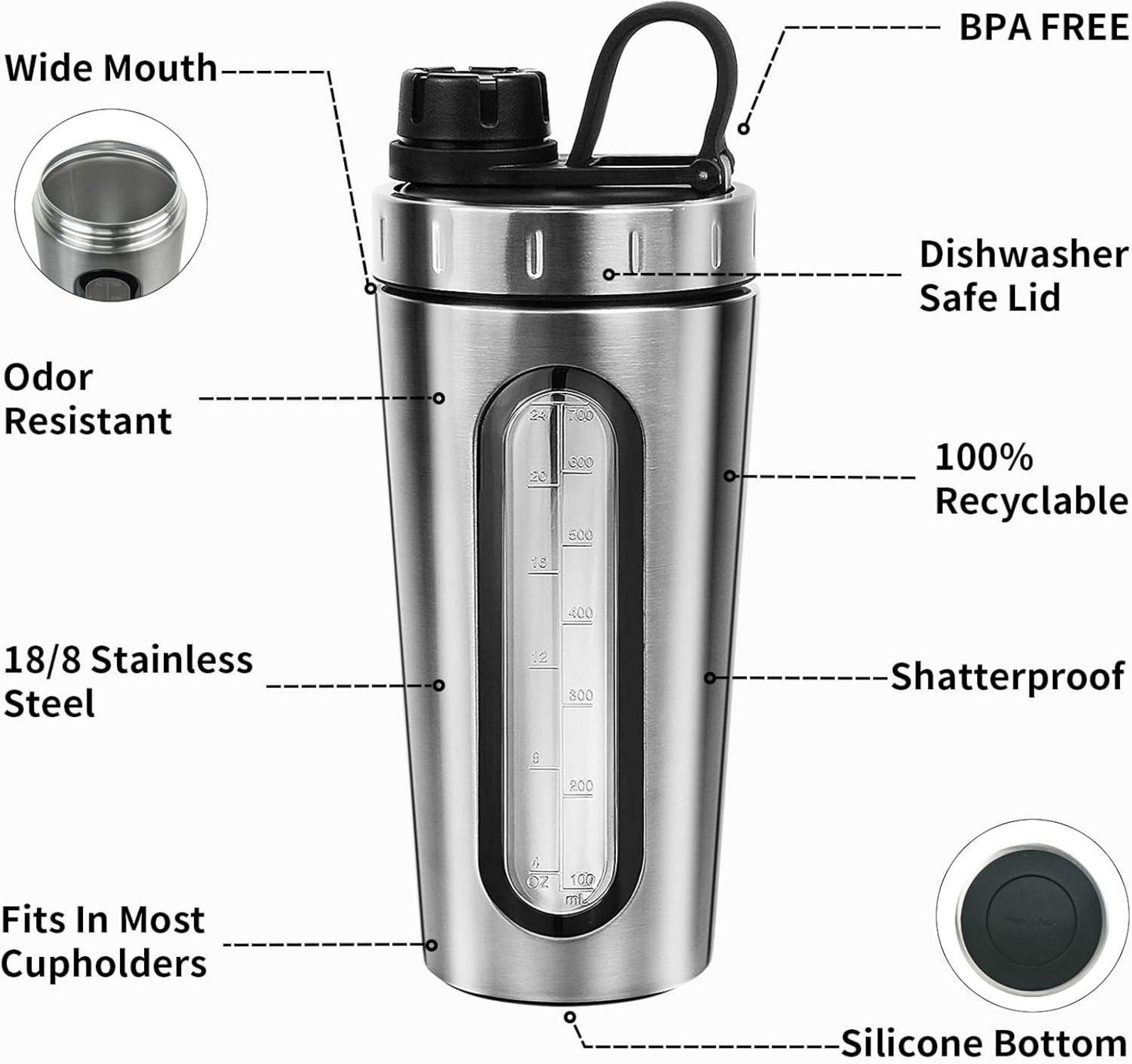 TOOFEEL Protein Shaker Edelstahl 28 oz mit Mischkugeln, auslaufsicher