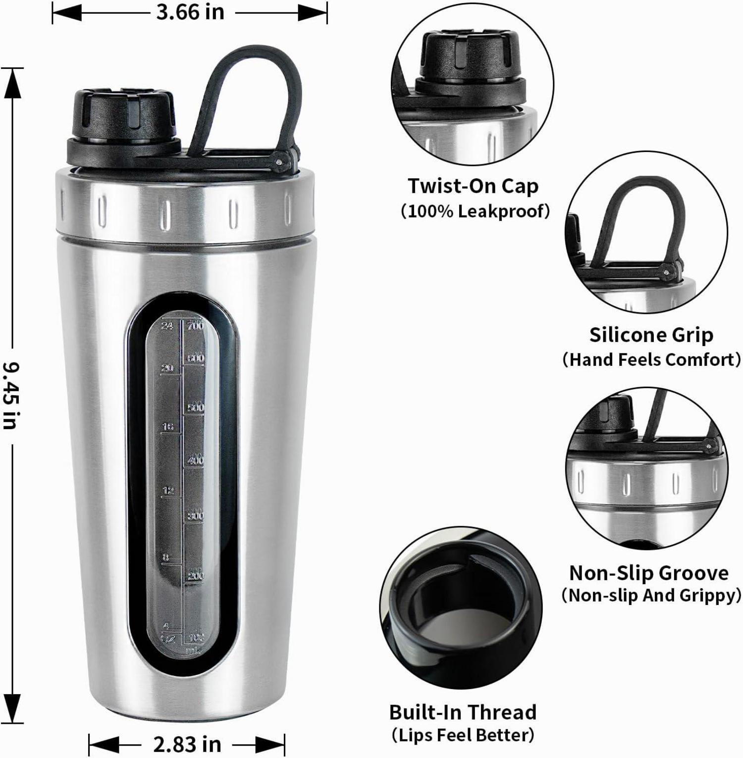 Protein Shaker Edelstahl 28 oz Mischkugeln Fenster auslaufsicher