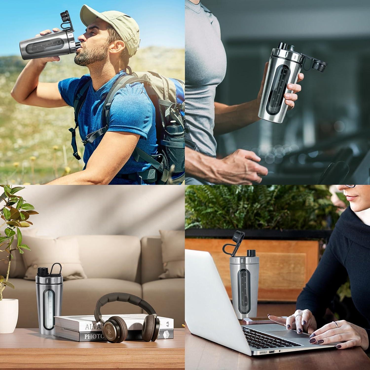 Protein Shaker aus Edelstahl 28 oz mit 2 Mischkugeln auslaufsicher