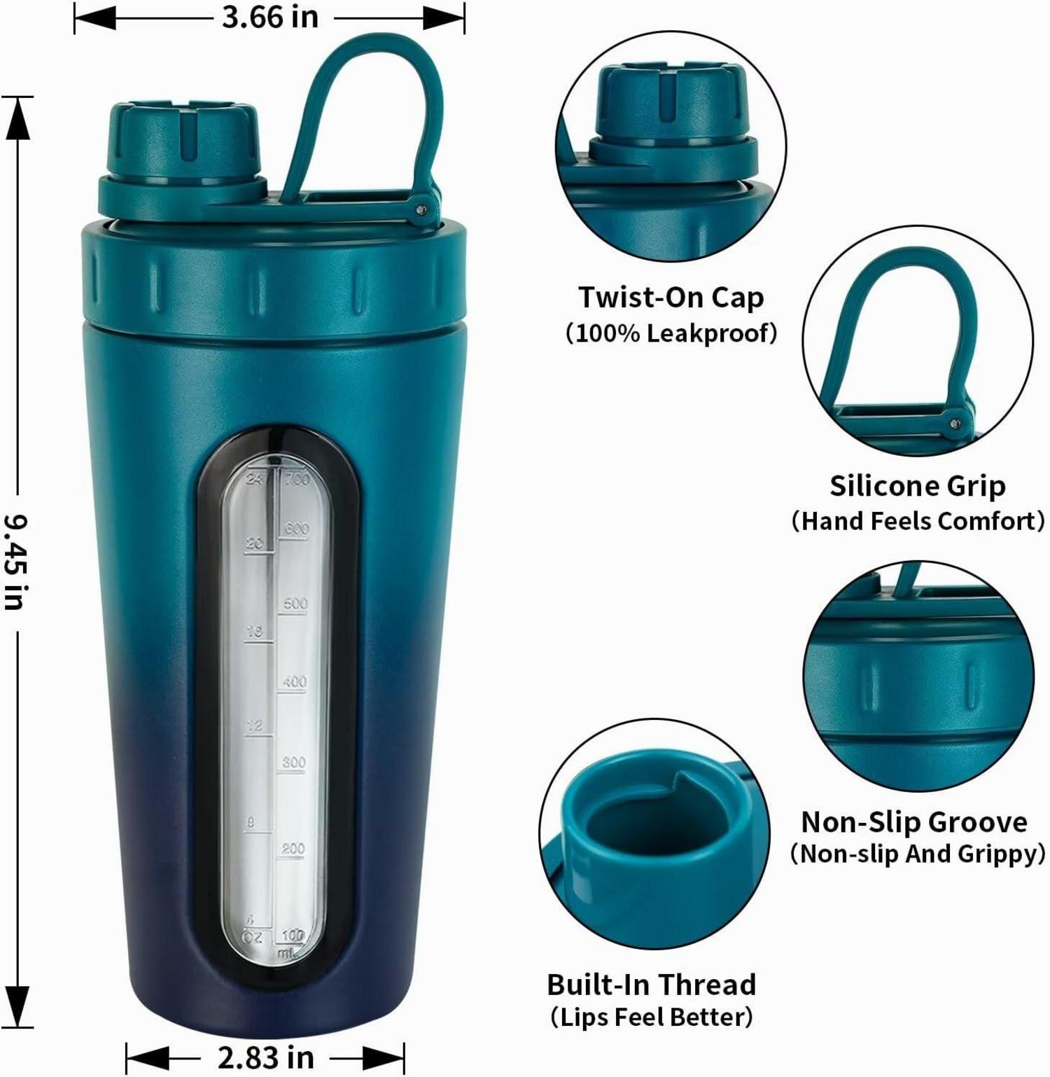 TOOFEEL Edelstahl Shaker Flasche mit 2 Schneebesen, 28 oz, auslaufsicher.csrf