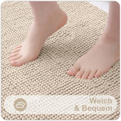 Chenille Badematte rutschfest, weich, saugfähig, 60x90 cm, Beige