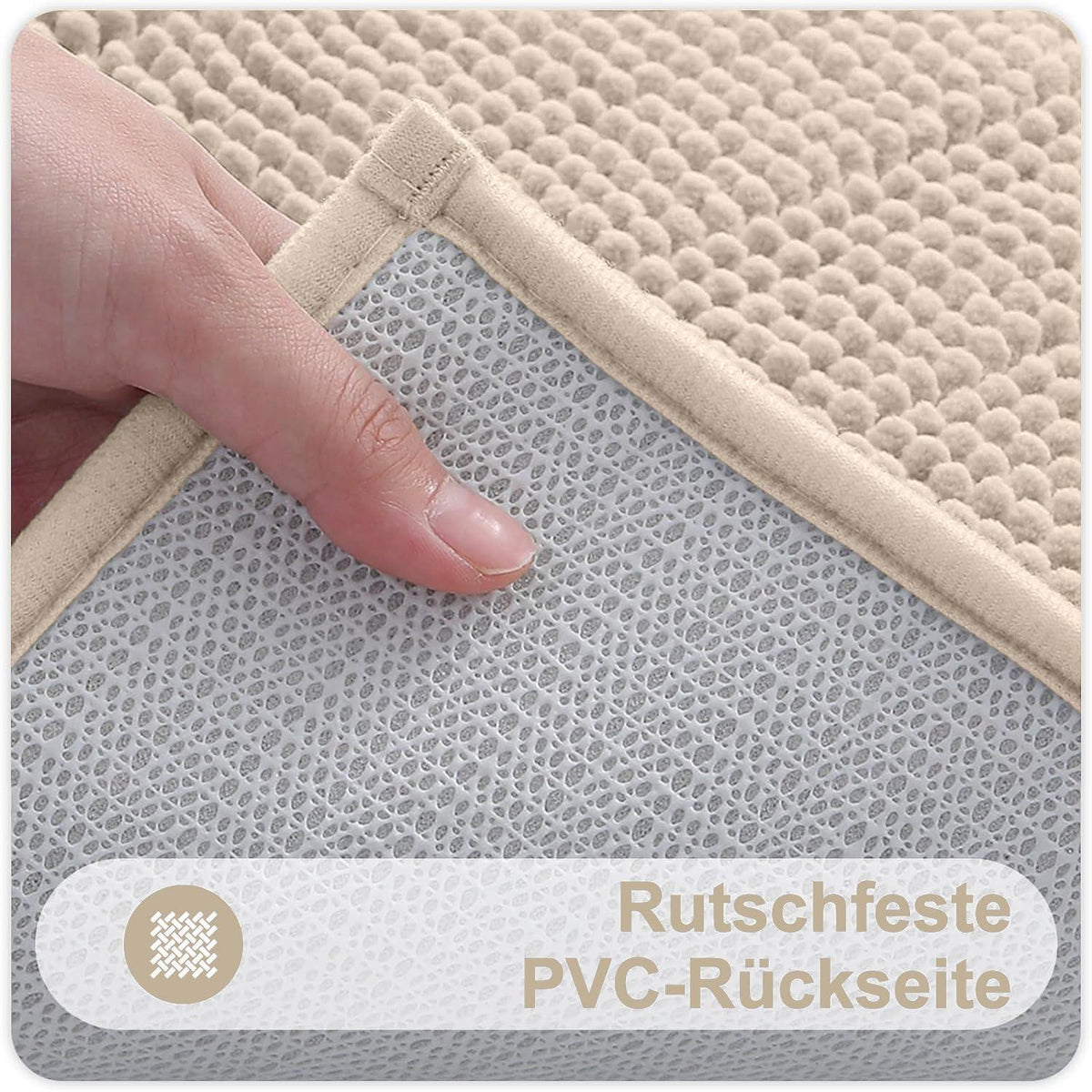 Chenille Badematte rutschfest, weich, saugfähig, 60x90 cm, Beige