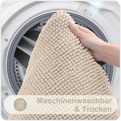 Chenille Badematte rutschfest, weich, saugfähig, 60x90 cm, Beige