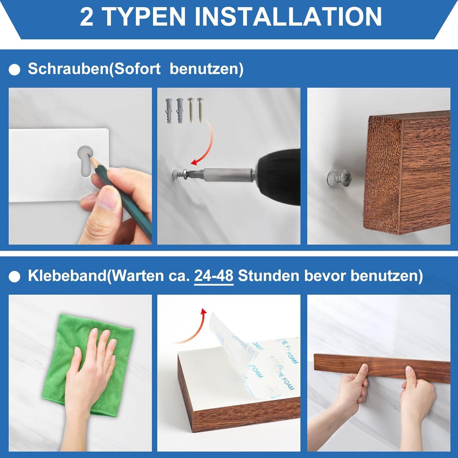 Magnetleiste Messerhalter Walnussholz 40cm mit 2 Haken & Starkem Magnet