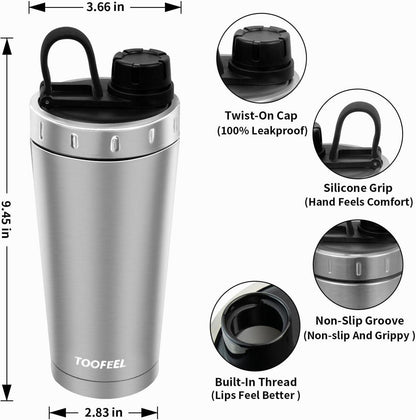 Protein Shaker Flasche 20 oz doppelwandig isoliert Edelstahl Fitness Becher