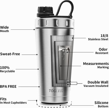 Protein Shaker Flasche isoliert Edelstahl 20 oz Fitness-Kanne
