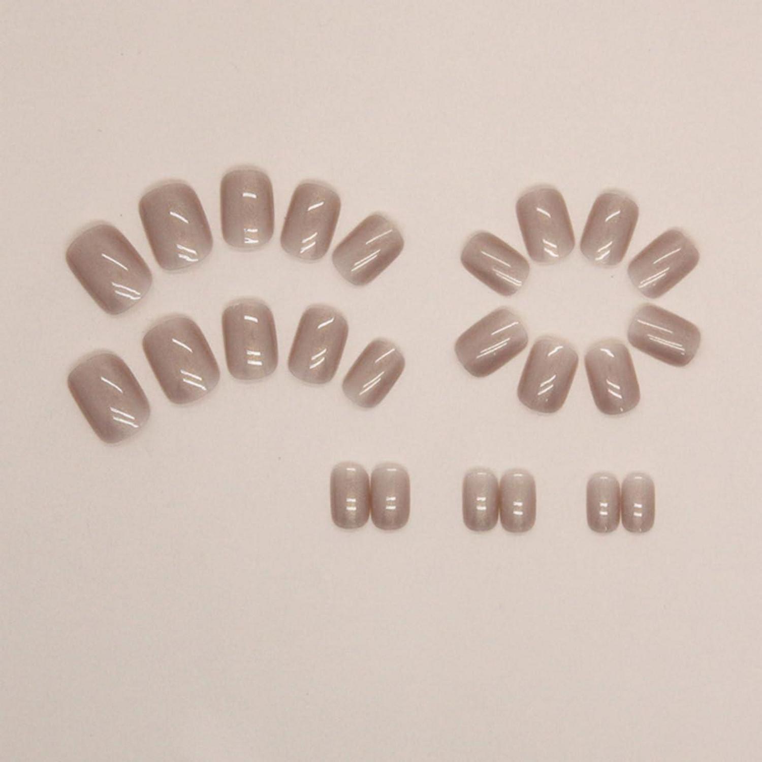 24er Set Kurze Nude Eckige Press on Nägel - Glossy