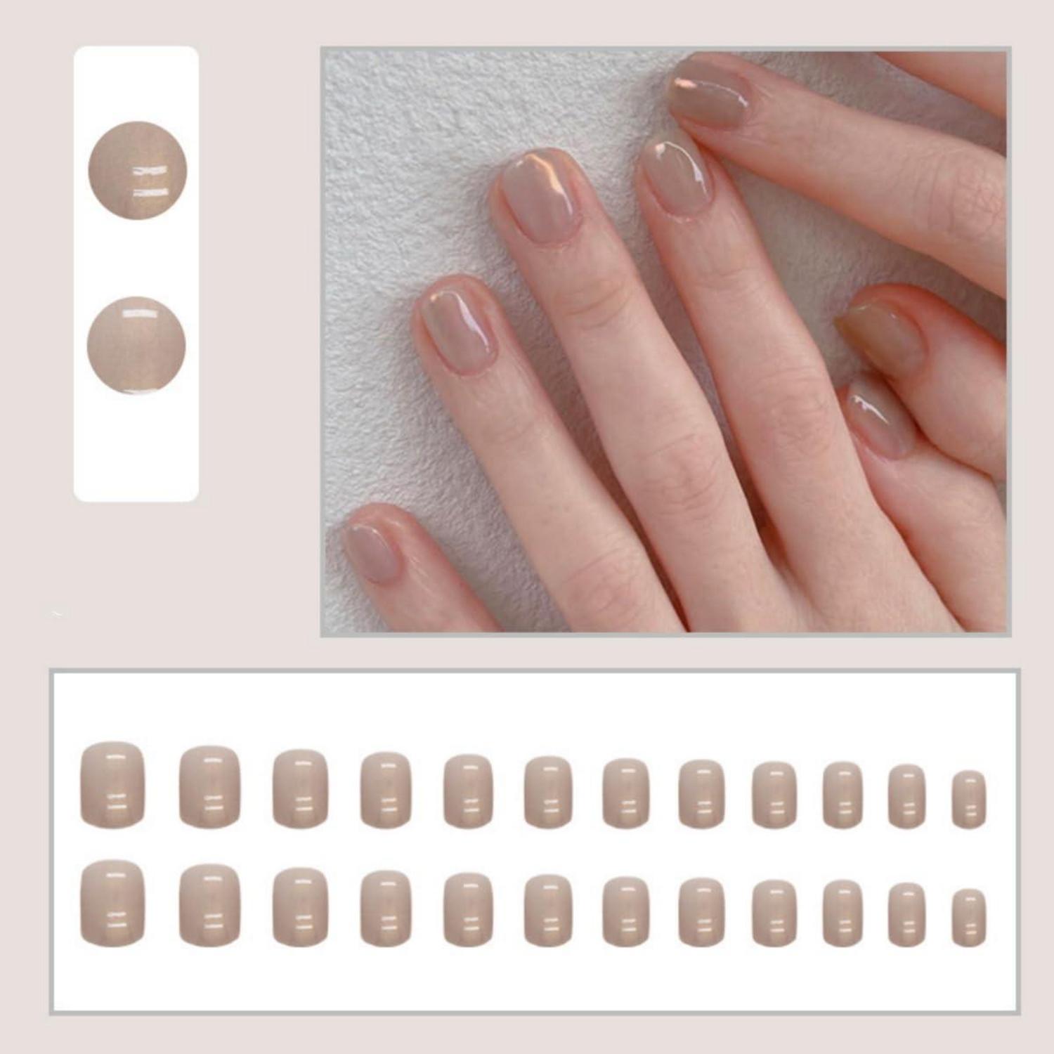 24 Stk. Nude Eckig Nägel Aufkleben Kurz Muster Press on Nails Glossy Fake Nails