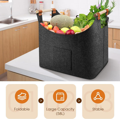 Holzkorb XL für Kaminholz Filztasche schwarz 45x32x40cm