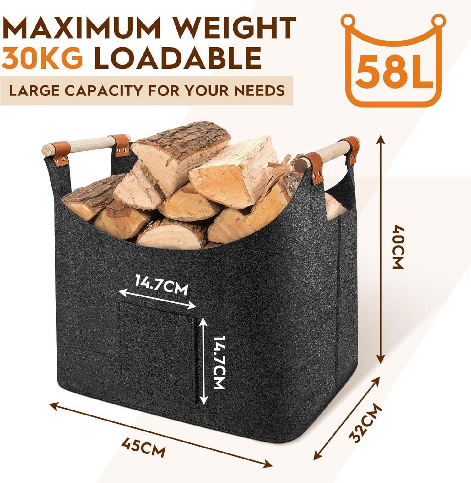 Holzkorb XL mit Filztasche und Holzgriff, faltbar