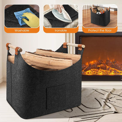 Highsam Holzkorb XL für Kamin Brennholz Spielzeug Kleidung 45x32x40cm Schwarz
