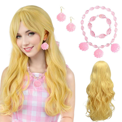 Lange Blonde Cosplay-Perücke mit Muschel-Accessoires