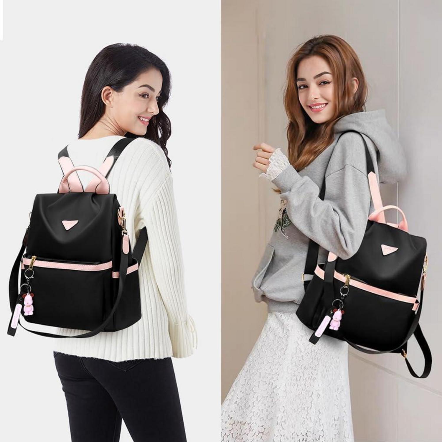 Damen Rucksack Anti Diebstahl Schwarz Nylon 28x8x17cm