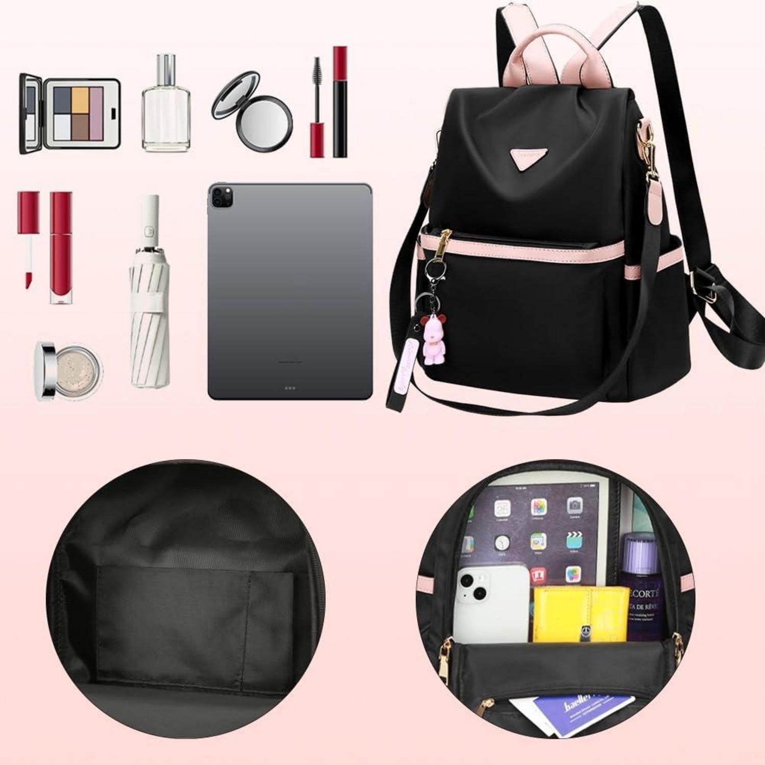 Damen Rucksack klein Schwarz Nylon Diebstahlschutz Schultertasche 28 x