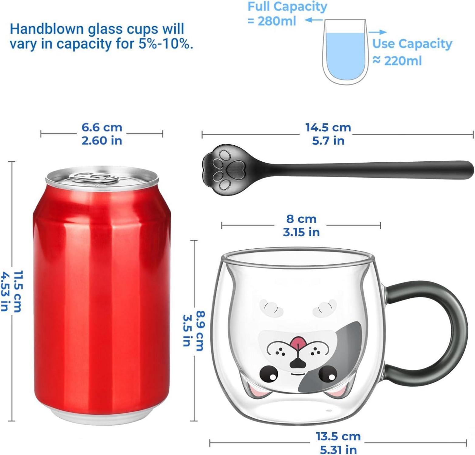 Doppelwandige Hund Tasse 280ml mit Löffel - Geschenk für