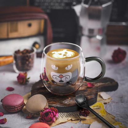 Doppelwandige Hundetasse 280ml mit Löffel - Kaffeeglas für Geburtstag Valentinstag