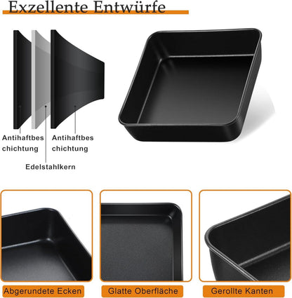TEAMFAR Eckige Auflaufform 2er Set Edelstahl Antihaftbeschichtet