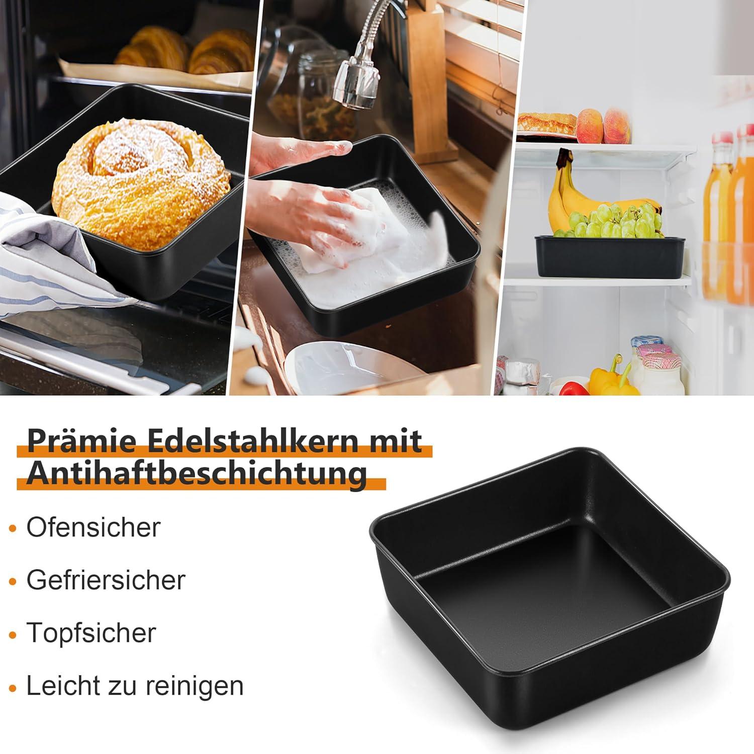 TEAMFAR Quadratische Auflaufform 2er Set, Edelstahl Antihaft, 15cm, Lasagne