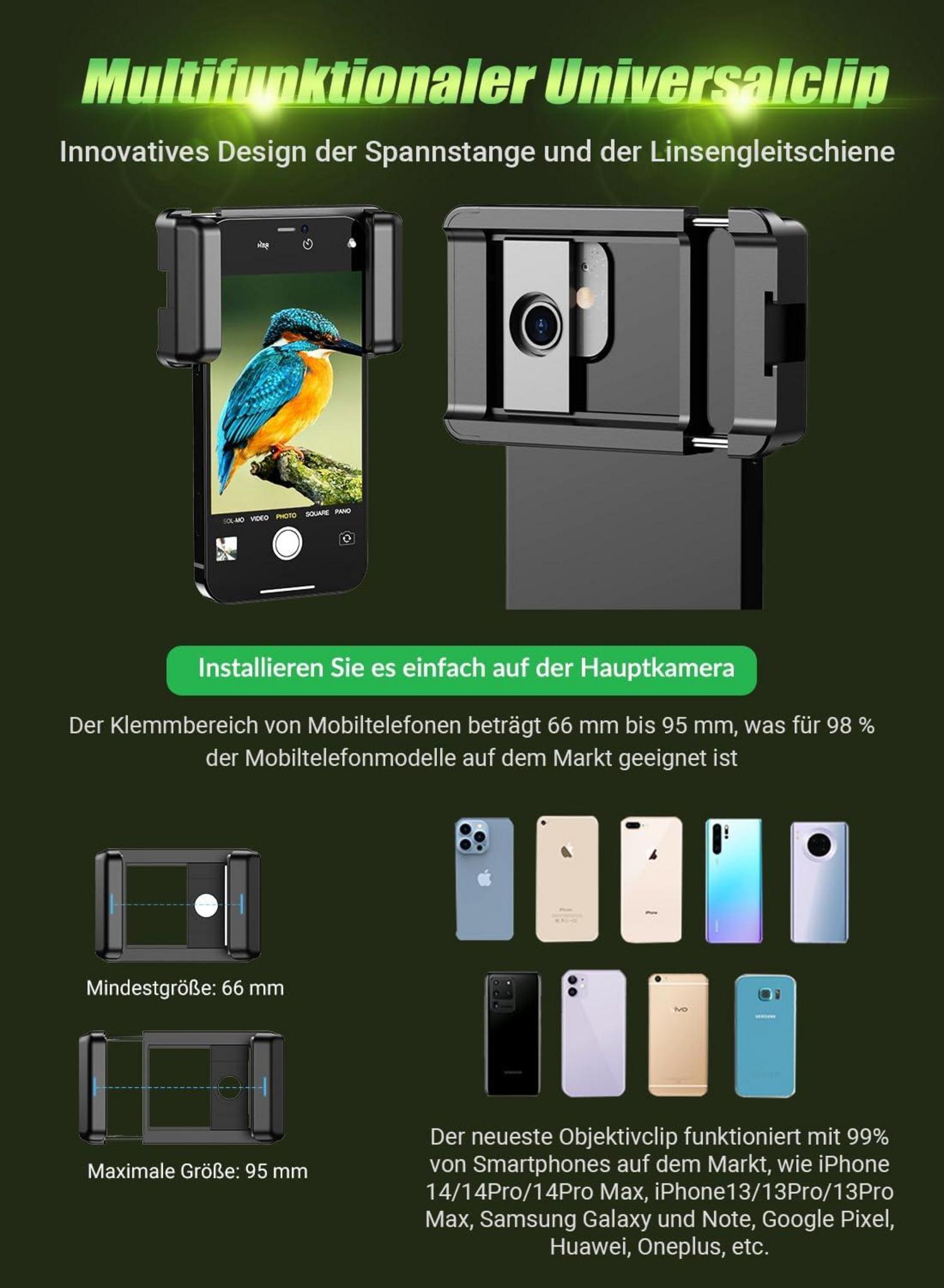 60X Teleobjektiv für iPhone mit Auslöser, Stativ, Moongazing