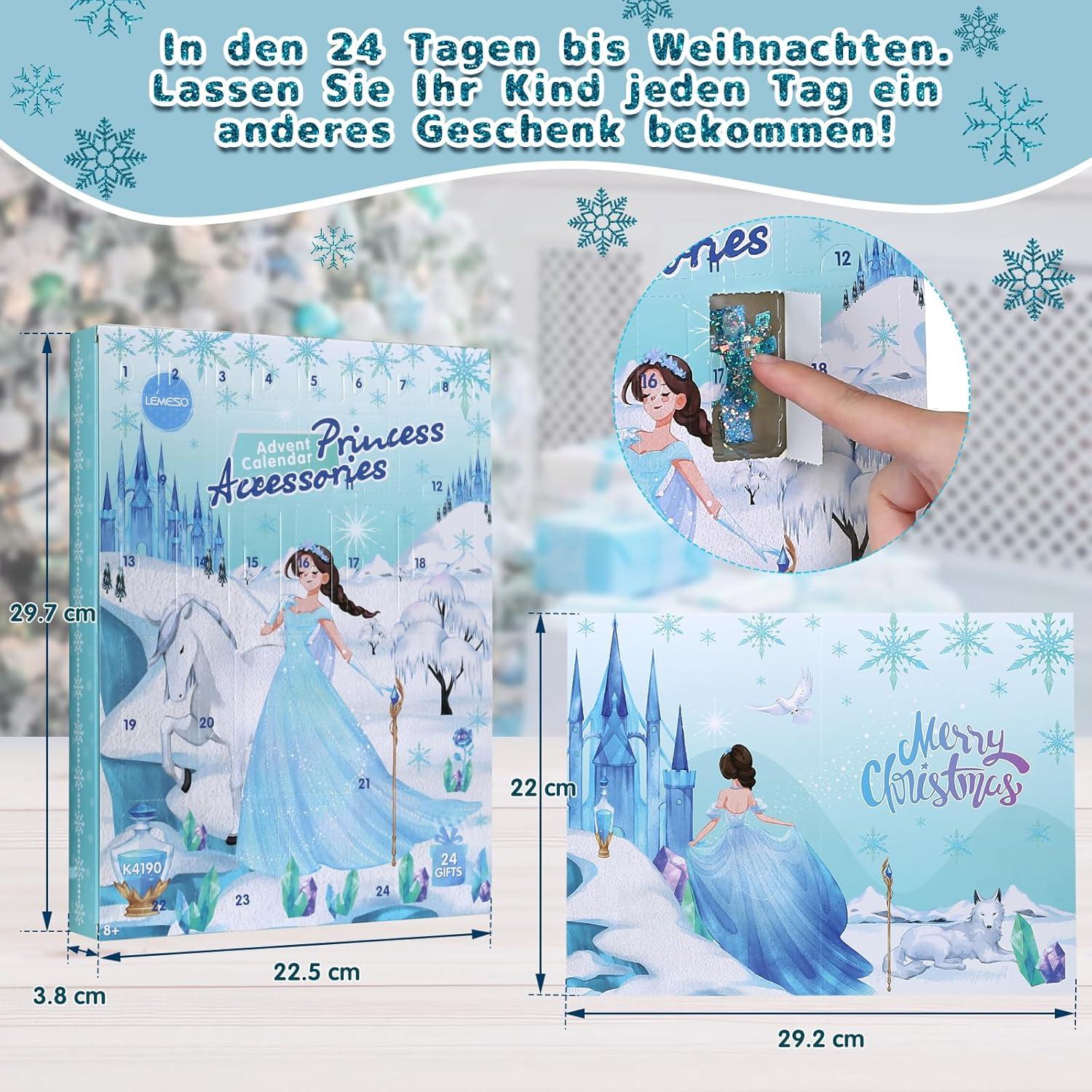 Weihnachts-Adventskalender Mädchen 2024 Haarschmuck Schmuck Eis Schneeflocke